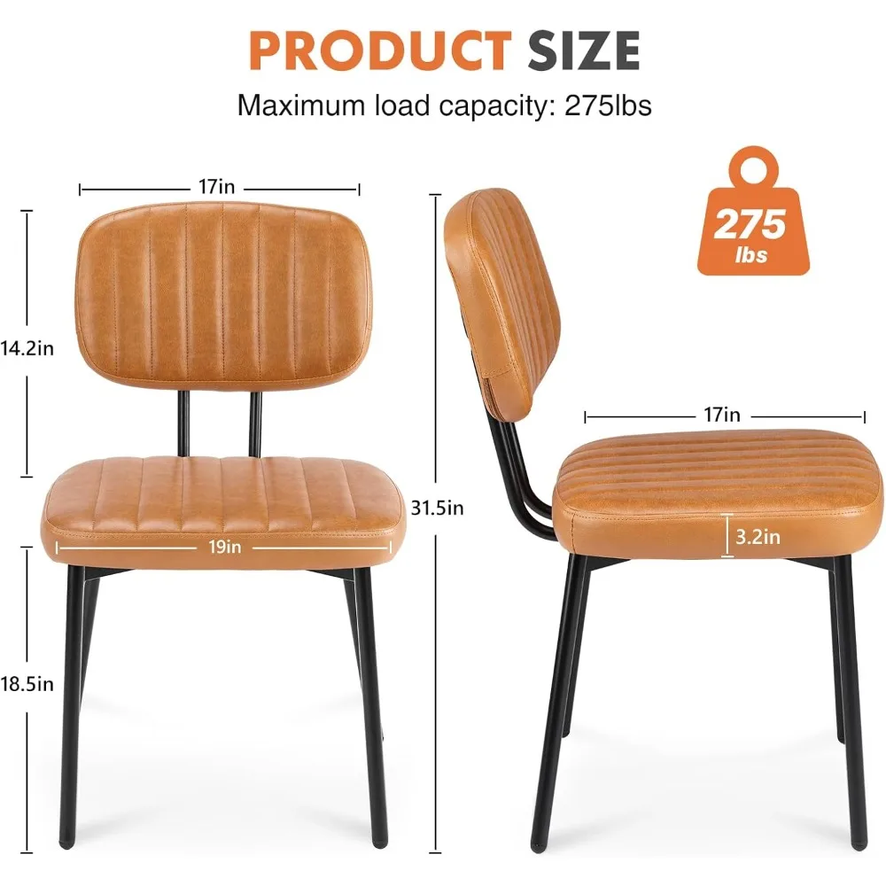 Ensemble de 4 chaises de salle à manger, chaises d'appoint rembourrées pour cuisine moderne du milieu du siècle, avec siège coussin en simili cuir et pieds en métal