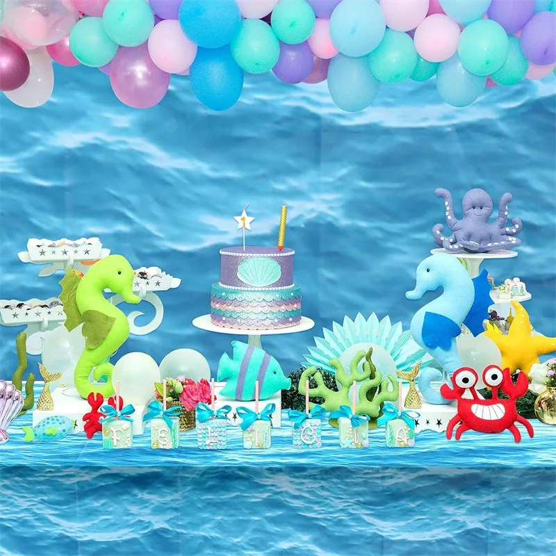 Blue Ocean Wave Pattern Disposable PE Tablecloth Waterproof Plastic Cover for Beach Pool Theme Birthday Party Supplies