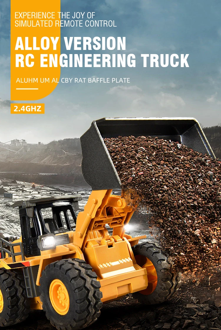 2,4G Legierung Fernbedienung Muldenkipper Bagger Bulldozer Engineering Fahrzeug 9 Kanäle RC Lkw Modell kinder Spielzeug Kinder geschenk – Detail 1