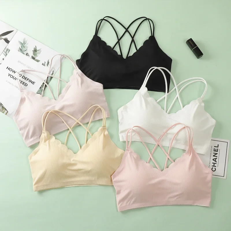 2024 Fashion Summer Sexy Sports Bras for Women Push Up Lingerie Ice Silk Seamless Word Sling Female Tube Top White Top Tanks