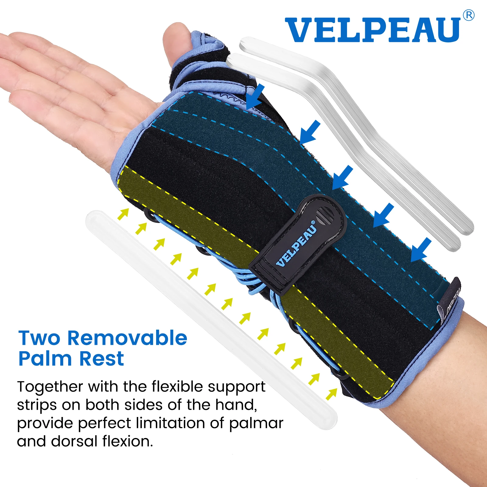 VELPEAU Wrist Brace with Thumb Splint for Carpal Tunnel Pain and Tendonitis Arthritis Wrist Support Adjustable and Firm