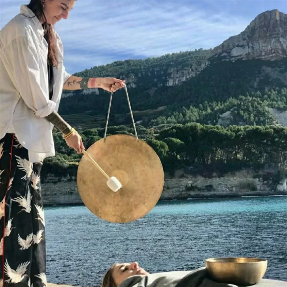 Sound Healing Gongs : 15CM-55CM Chinese Wind Gong with Beater Hand-Held Gong Percussion Instrument for Yoga and Meditation