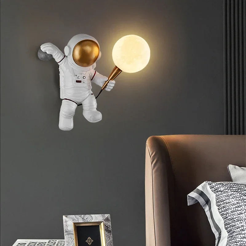 

Nordic Personality Astronaut Moon Children's Room Wall Lamp Kitchen Dining Room Bedroom Study Balcony Aisle Led Light Decoration