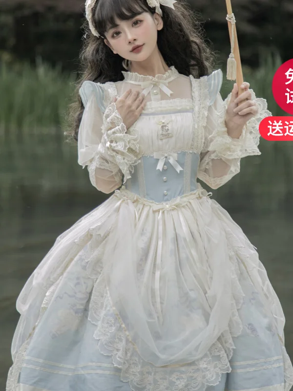 Vestido de Lolita de conejito de Ballet azul para mujer, vestido de princesa Kawaii, fiesta de té japonesa, suave