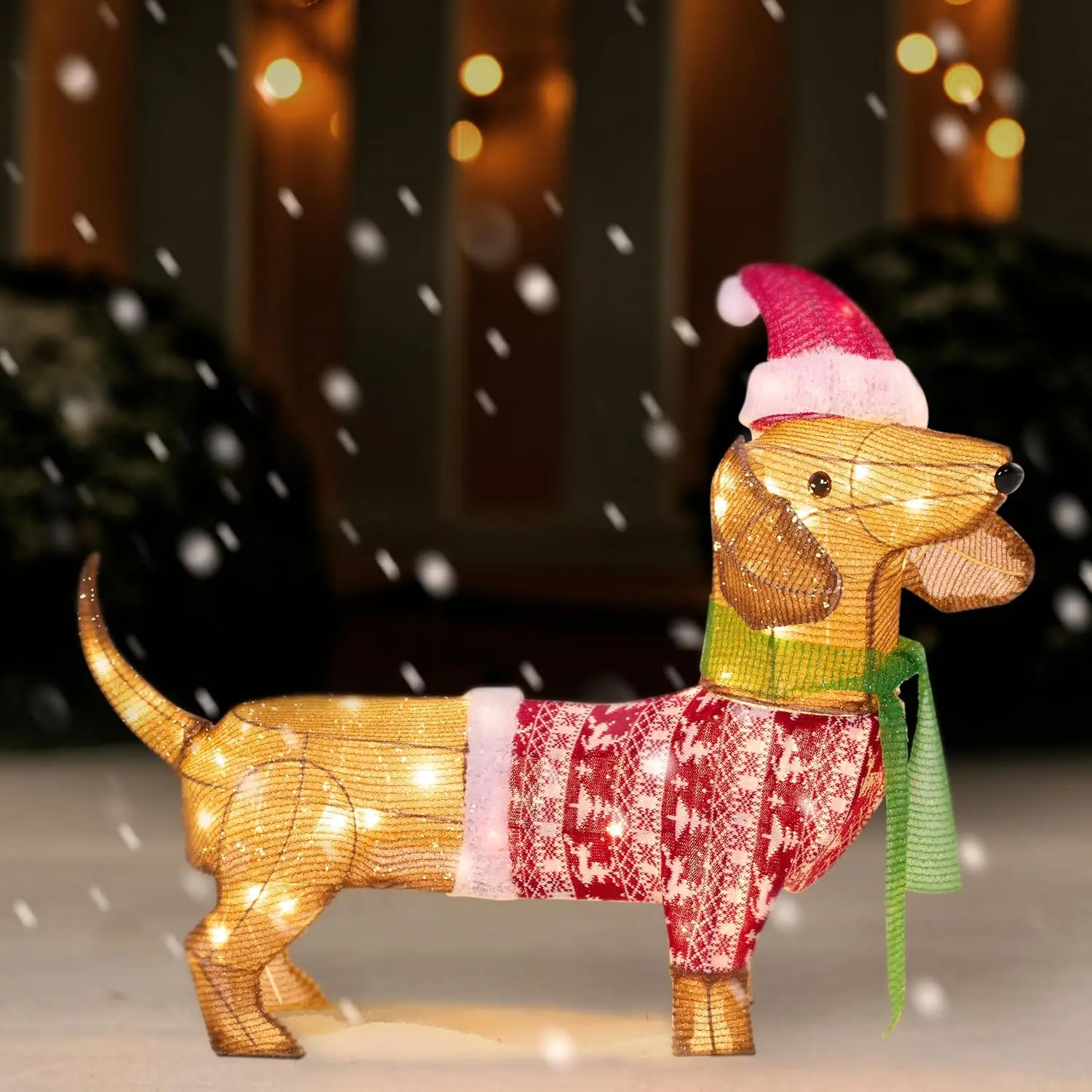 Lighted Wiener Dog Christmas Decorations Outdoor 40 LEDs Warm White Tinsel Dachshund Lights for Christmas Yard Decor Light Up Xmas Lawn Ornaments with Metal Stakes for Outside Porch Garden 1