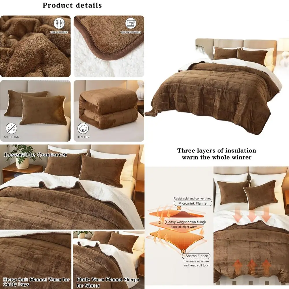 

Thick Flannel Fleece Blanket with Sherpa Velvet for Full/Queen, Plush and Warm, Breathable & Washable, Brown
