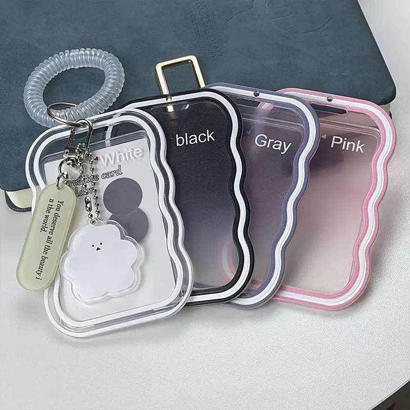 Transparent Card Holder Student Bus Campus Meal Card Spring Pendant Keychain