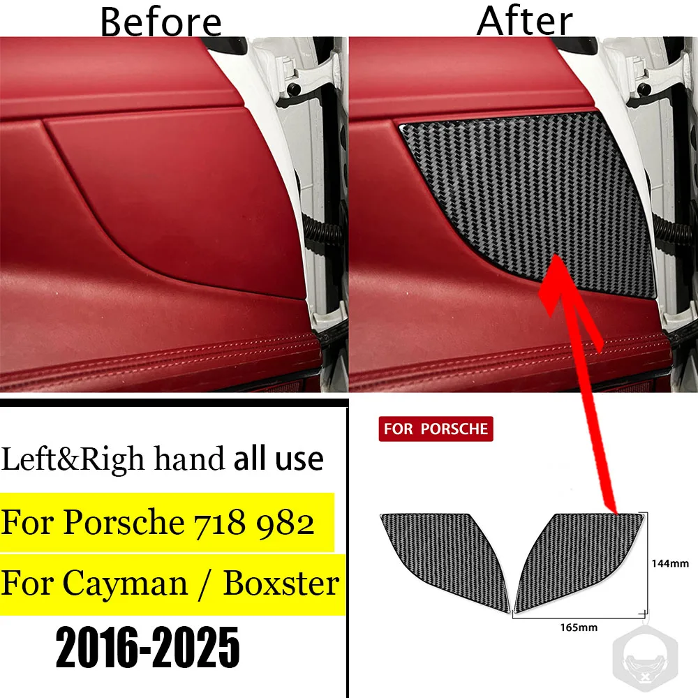 Para Porsche Boxster Cayman 718 982 2016-2025, Cubierta de la Base de la Bisagra de la Puerta, Adhesivo de Fibra de Carbono, Accesorios de Estilo Interior para Auto
