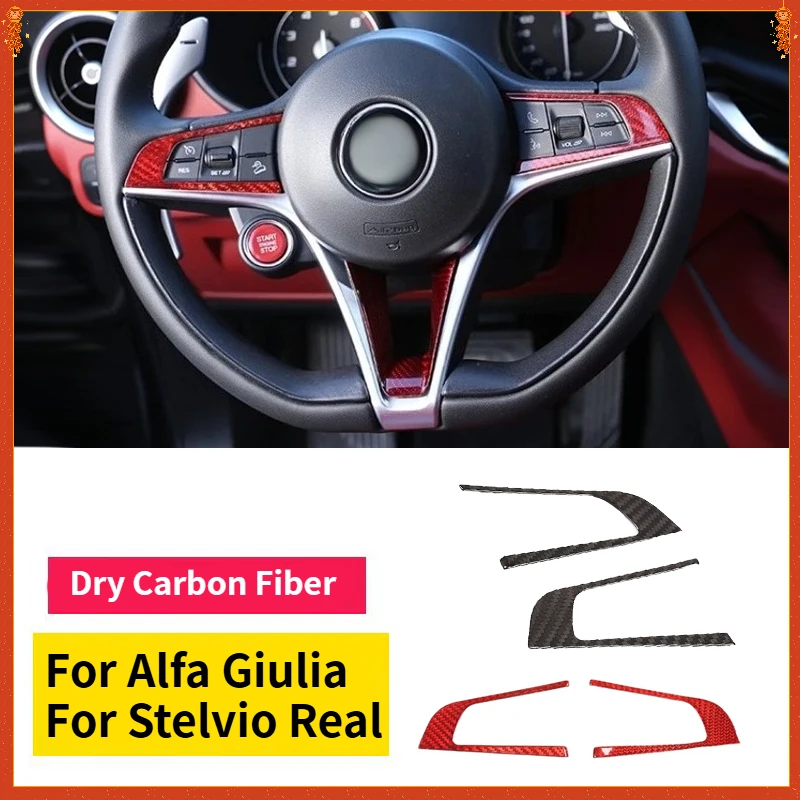 

For Alfa Giulia Stelvio Real Dry Carbon Fiber 2017-2019 red steering wheel button decoration interior modification Accessorie