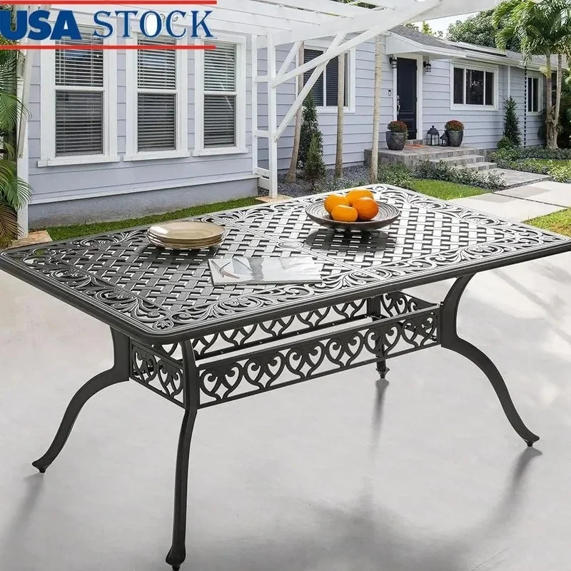 

Durable Outdoor Dining Table for 6-8, Cast Aluminum, 2.09" Umbrella Hole, Perfect for Patio or Garden