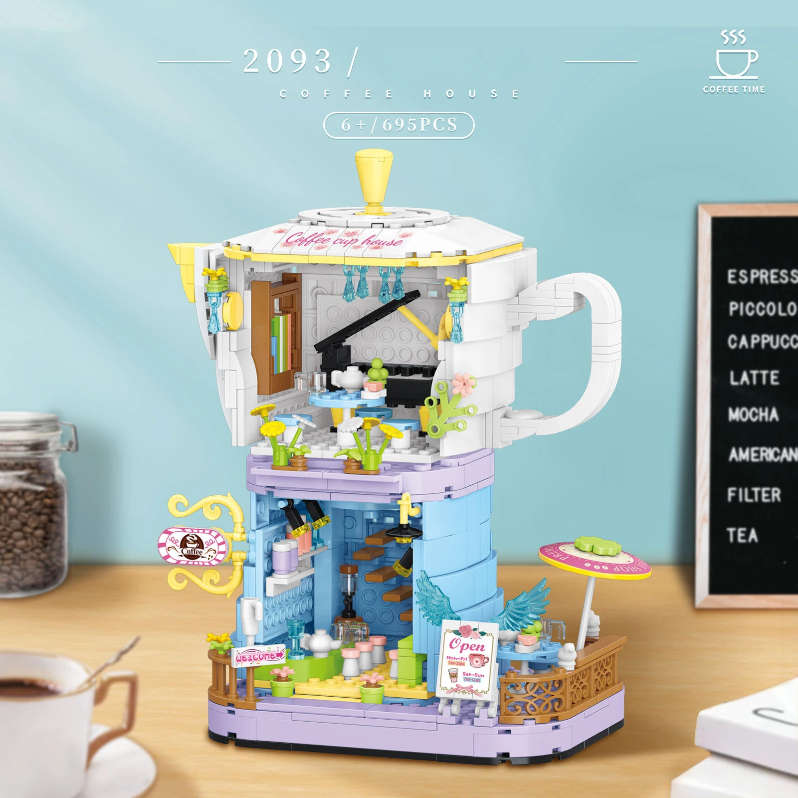 

Creative City Street View Mini Block Coffee Shop Model MOC Building Bricks Cafe Assemble Educational Toys For Children Gifts