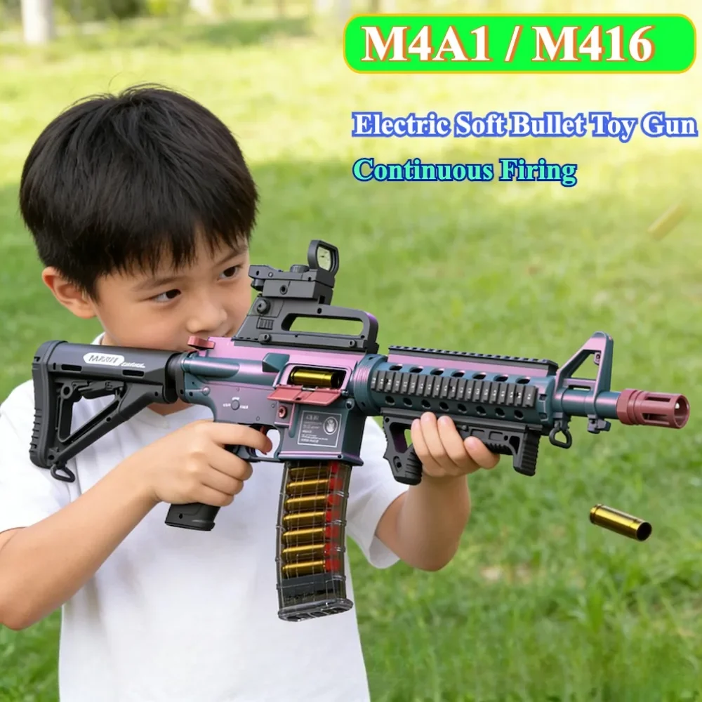 ปืนของเล่นเด็ก M4A1/M416 แบบยิงต่อเนื่อง อัตโนมัติเต็มรูปแบบ สามารถยิงกระสุนนิ่มสำหรับเกมยิงปืนกลางแจ้ง