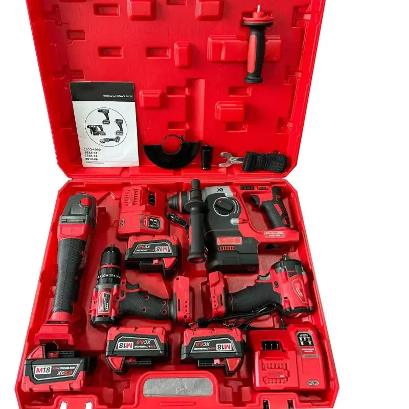 YYHC-4 in 1 Red Cordless Electric Power Drill Machine Handheld Portable Screwdriver Impact Type OEM Customizable Tool Sets