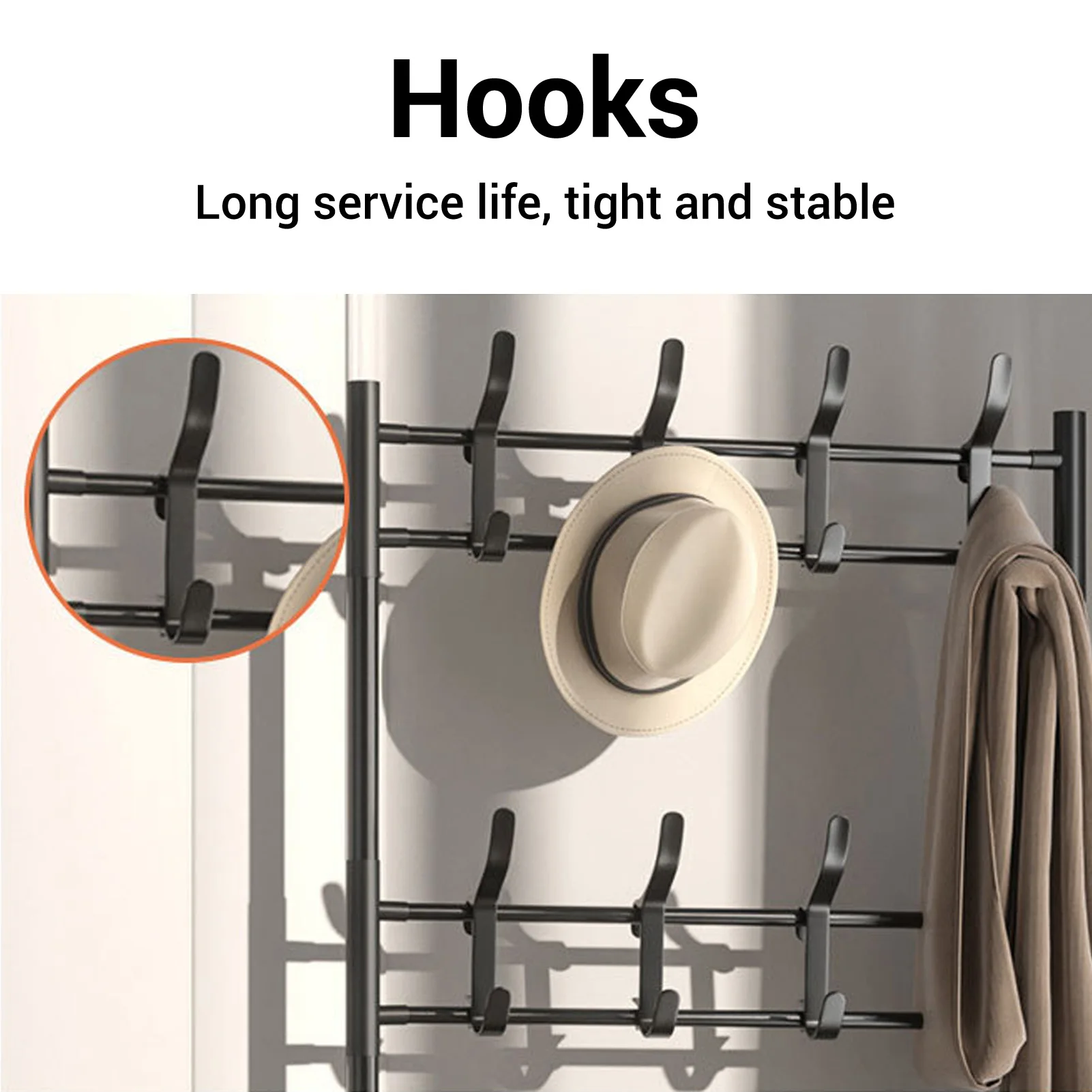 

Modern Metal Standing Coat Rack with 3-Tier Shoe Organizer Storage Shelf Multi-Functional Clothes Garment Hanger for Entrance