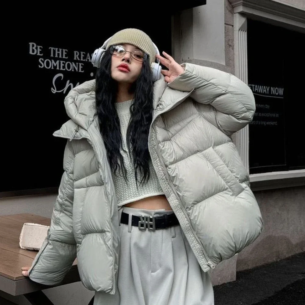 Manteau à capuche en duvet de canard blanc pour femme, vêtement épais, chaud, solide, ample, moelleux, à la mode, nouvelle collection automne hiver