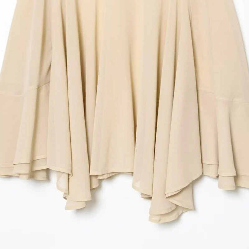 Pleated Elegant Flare Long Sleeves Shirt Turtleneck Fashion Office Lady Streetwear Summer Women Clothing Tops