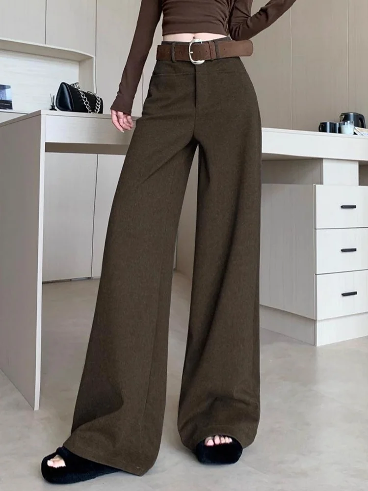 

Женские брюки Ce Brown Micro Flared Wide Leg: весенне-осенние, с высокой талией, свободные, струящиеся, прямые, повседневные