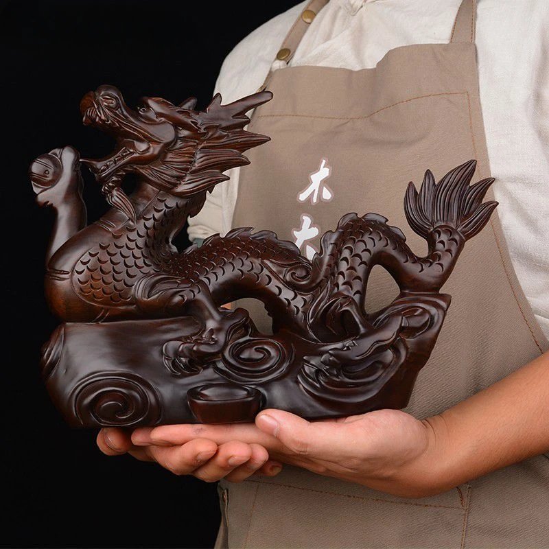 Ebony wood carving dragon ornament wood carving zodiac dragon Chinese style living room office mahogany craft gift