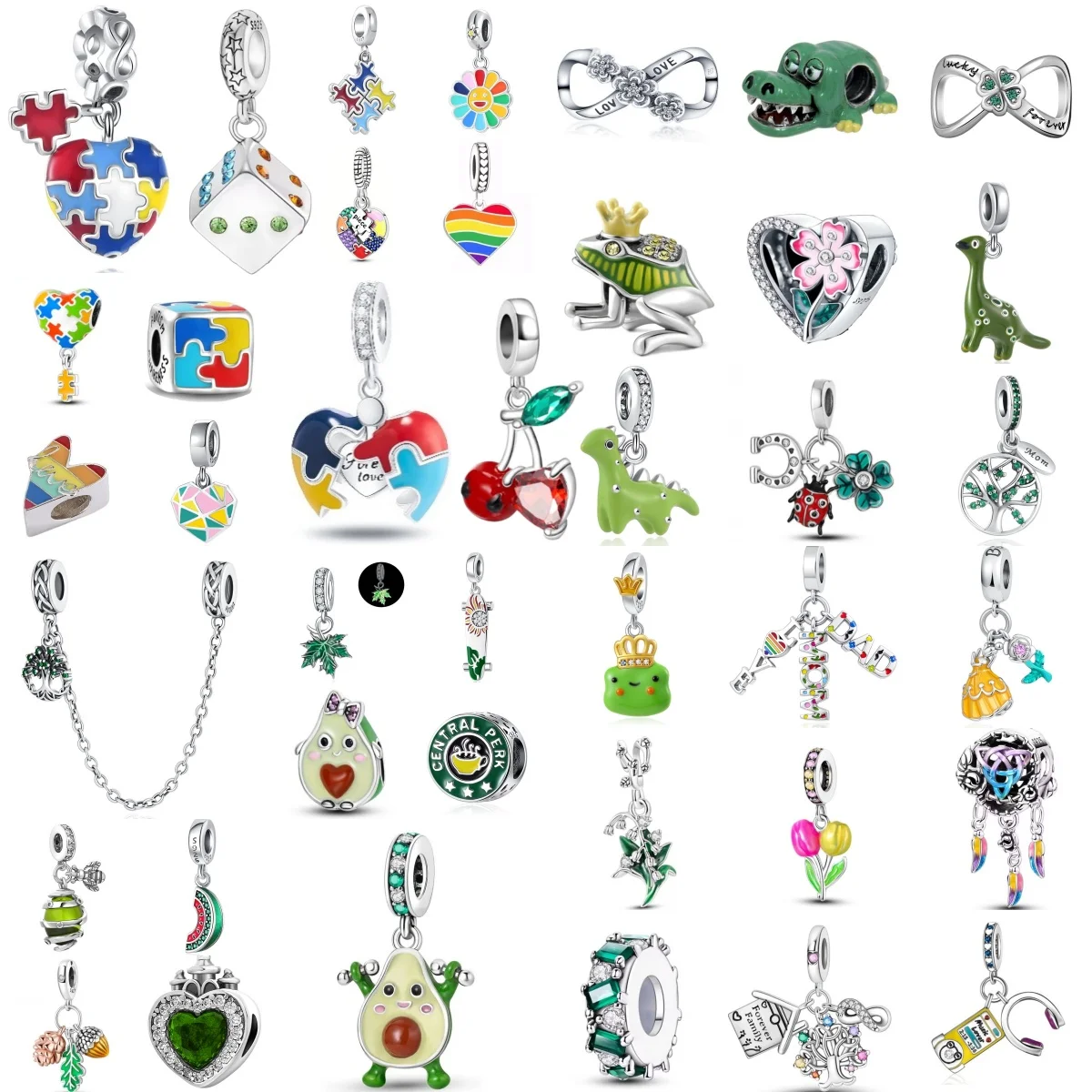 Puzzles, Rubik's Cube, Avocado, Eternal Pendant 925 Silver Original Safety Chain,Bracelet DIY Accessories,Festival Jewelry Gifts