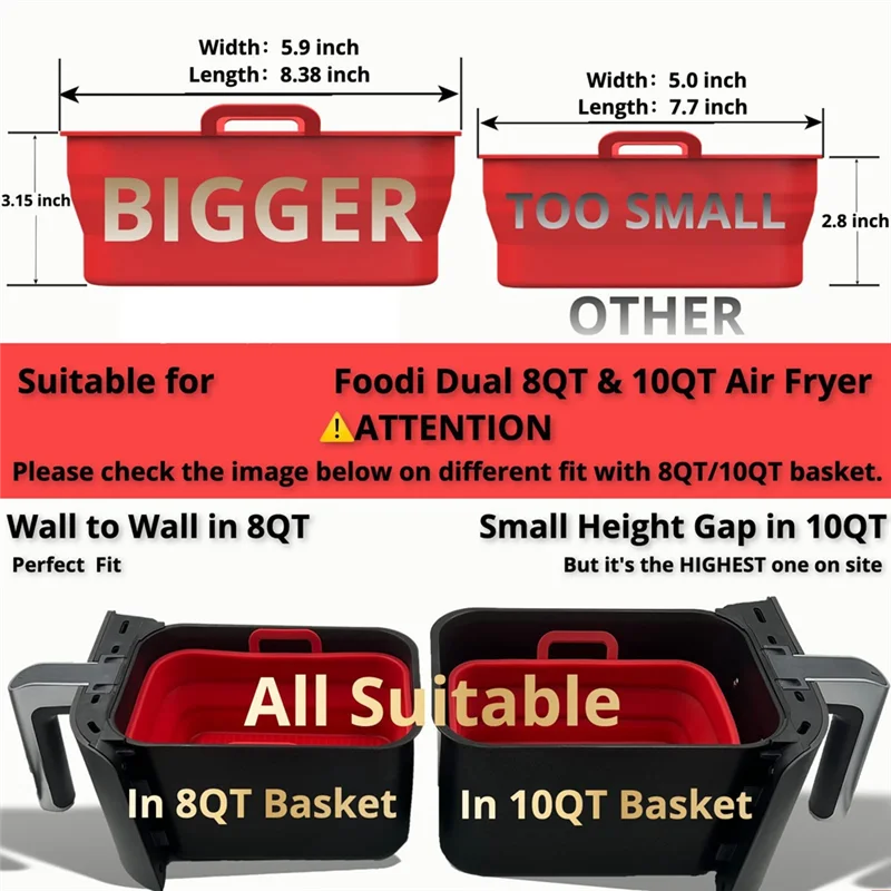 ABZA-بطانات مقلاة هوائية من السيليكون قابلة للطي، وعاء سيليكون للمقلاة الهوائية لملحقات مقلاة الهواء المزدوجة نينجا DZ201410 فودي