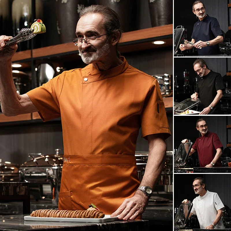 Abrigo de Chef de manga corta para hombre, uniformes de trabajo de Chef de restaurante occidental de Hotel de verano, servicio de comida, cocina, pastelería, panadero, ropa de trabajo