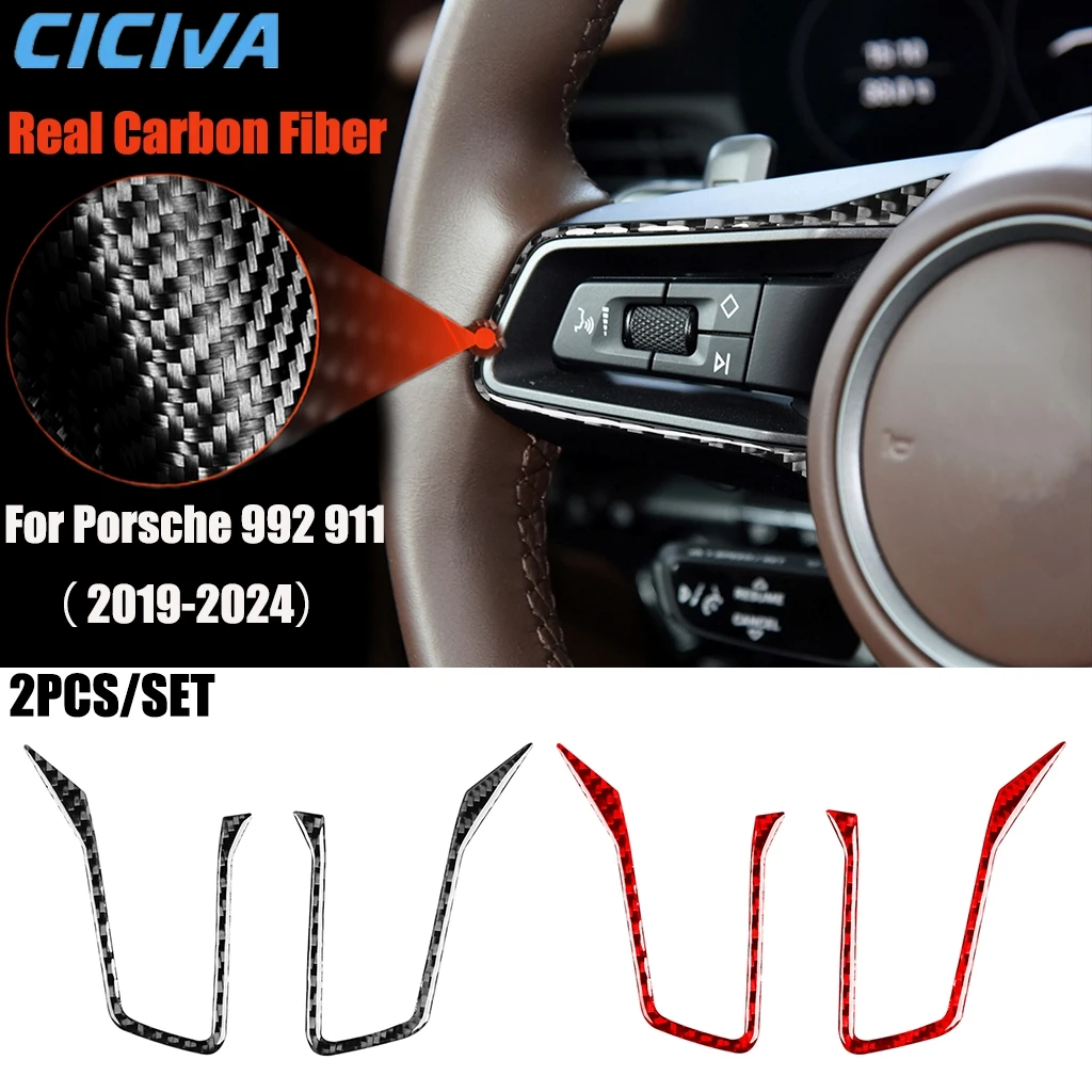 

Carbon Fiber Car Accessories Driver Wheel Button Modified Interior Trim Cover Soft Sticker For Porsche 911 992 2019-2024