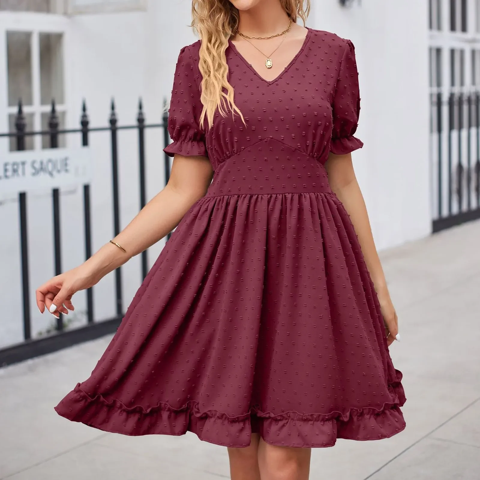

Fashion Women Midi Dresses 2023 Elegant Casual Dress Ladies Square Neck Bubble Sleeve Solid Color Dress Платье Женское Летнее