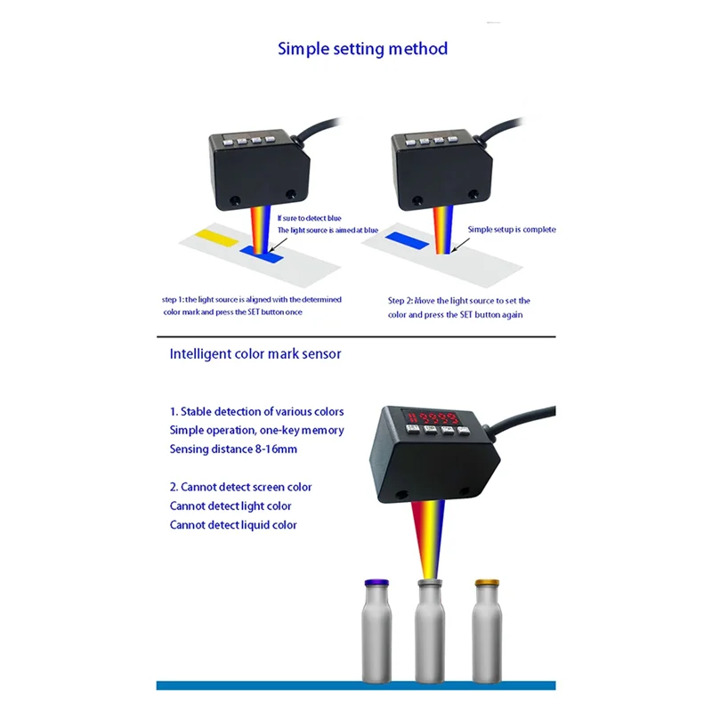 

SSR Color Code Photoelectric Switch Color Sensor Smart Label Color Separation Positioning Sensor Smart Color Mark Sensor