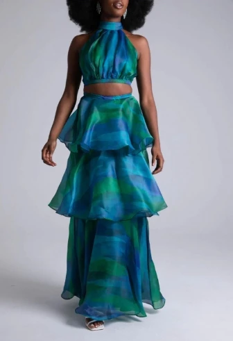 Fashionable New Dress Casual Retro Style Elegant Printed Round Neck Sleeveless Waist Cinched Fluffy Cake Skirt for Women