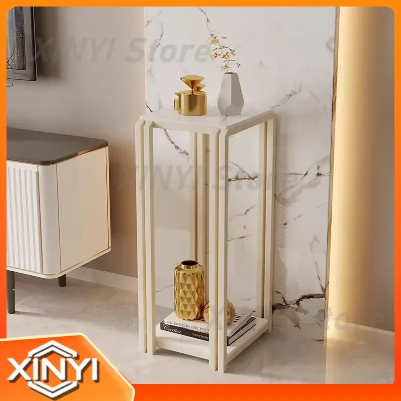 Light Luxury Wrought Iron Rock Slab Flower Stand for Living Room Balcony Floor to Ceiling Multi Layer Ornament Display Stand