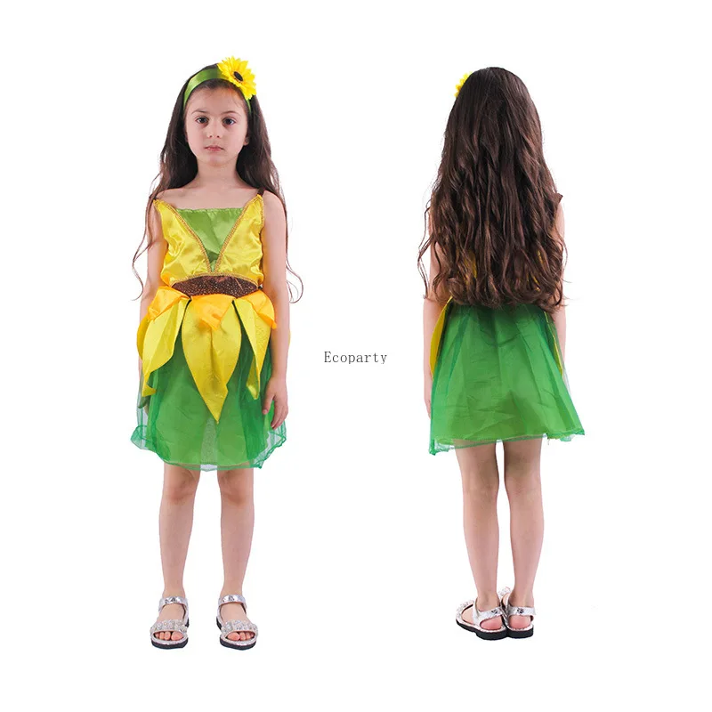 Plants Sunflower Cosplay Yellow Bubble Dress Costumes International Children's Day Halloween for kid halloween costume disfraz