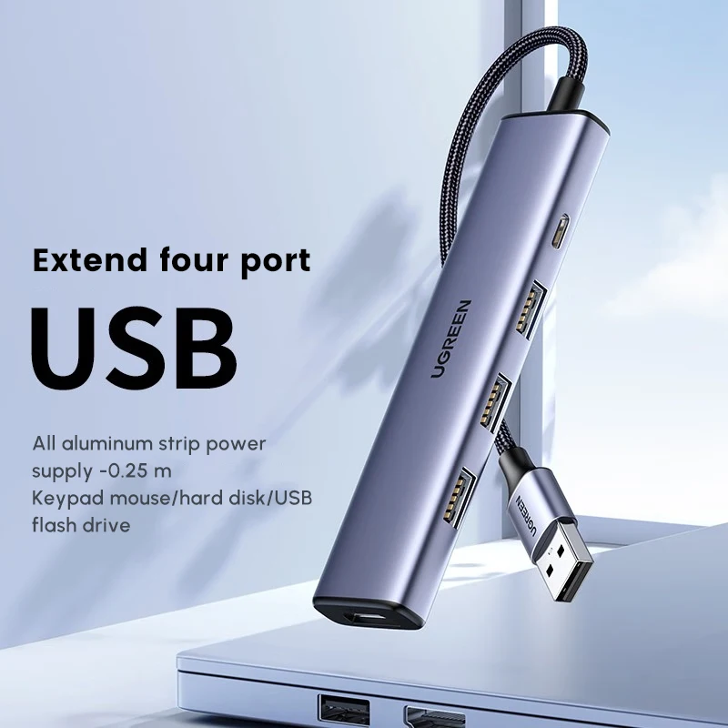 UGREEN USBハブ、4つのUSB2.0ポート、1つのType-C充電ポート搭載の多機能アダプター
