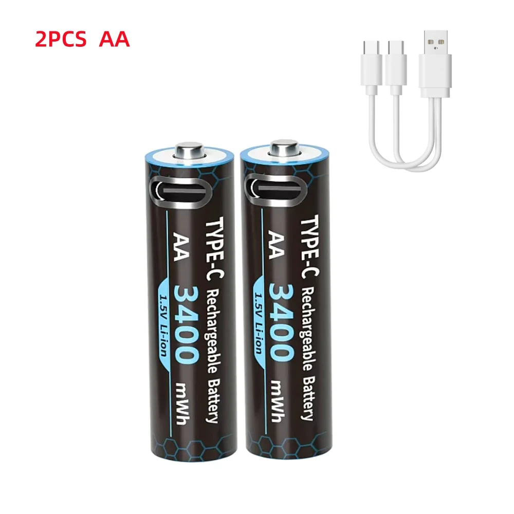 3400mWh 1.5V AA Type-C Rechargeable Lithium Battery Fit Hunting Camera Smart Lock Mouse Microphone Remote