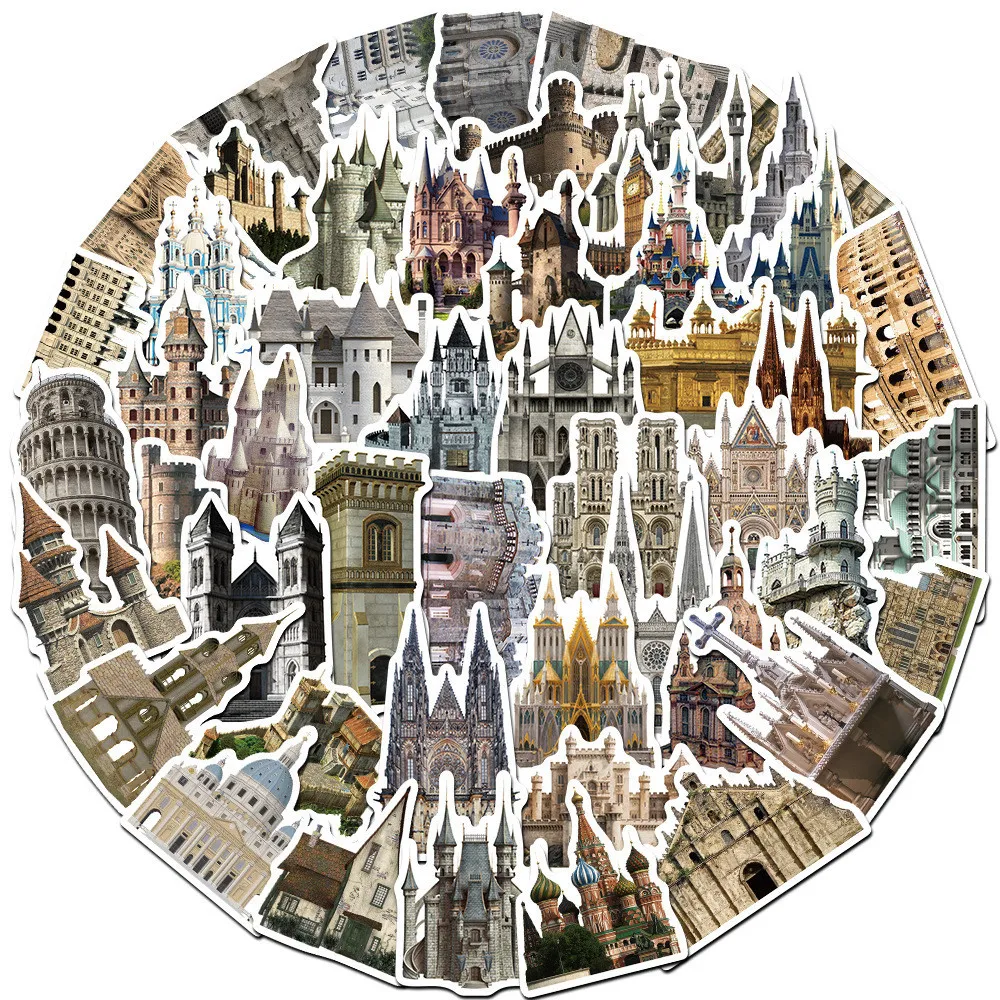 

50PCS Retro Medieval European Castle Building Swaterproof Graffiti Stickers for Helmet Hand Account BulingBulingStickers Store