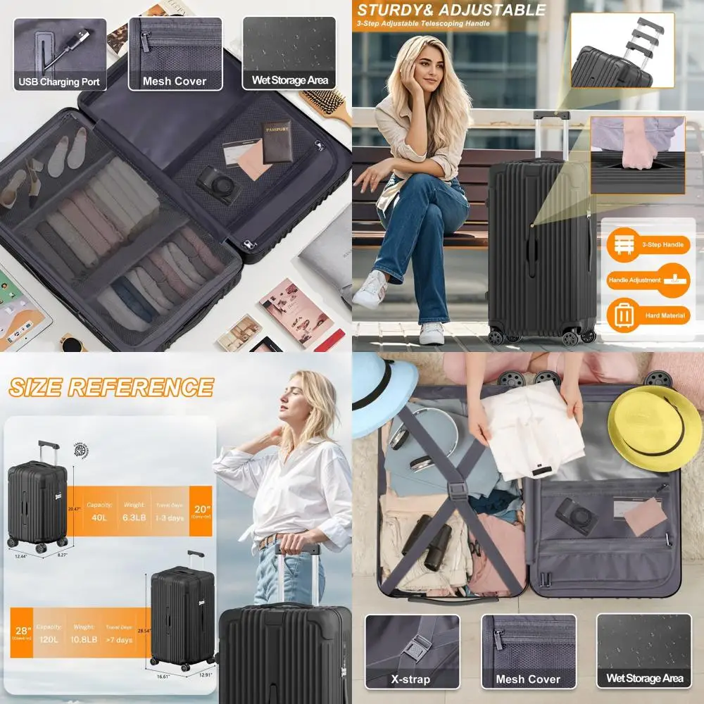 

2 Piece Spinner Suitcase Set with Hardside, TSA Lock, Charging Port, and Cup Holder - 20 & 28 Carry-On Luggage