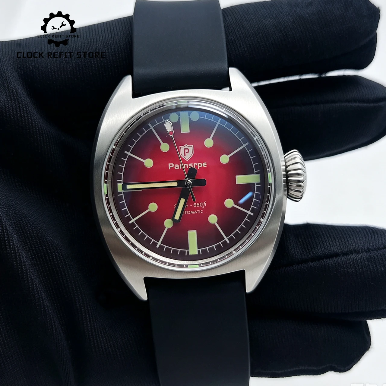 36mm NH35 Automatic Sports Watch Sapphire Crystal, 316L Steel Case Rubber Strap Exhibition Back, Hot Sale Waterproof Diver