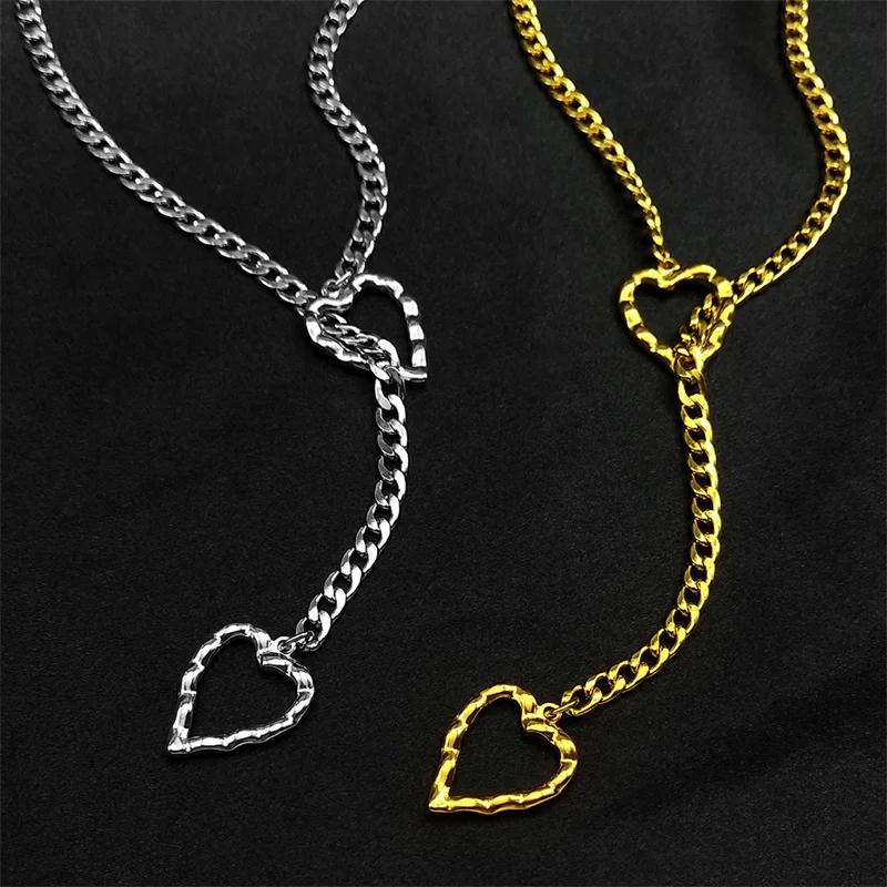 Quadratische O-Ring-Kette für Damen und Herren, Punk-Rock-Halskette, Edelstahl, herzförmige lange Halsketten, verstellbare Y-Halskette, Schmuck – Detail 10