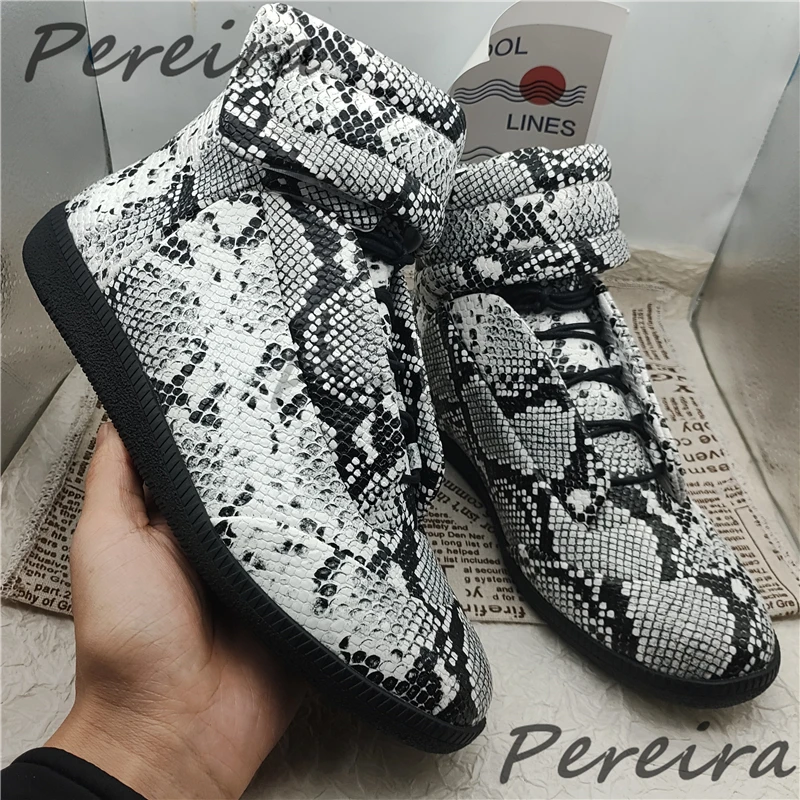 Mixed Colors Suede High Top Shoes Men's Snake Patterned Genuine Leather Short Boots Trendy Outdoor Comfortable Sports Shoes - view 4