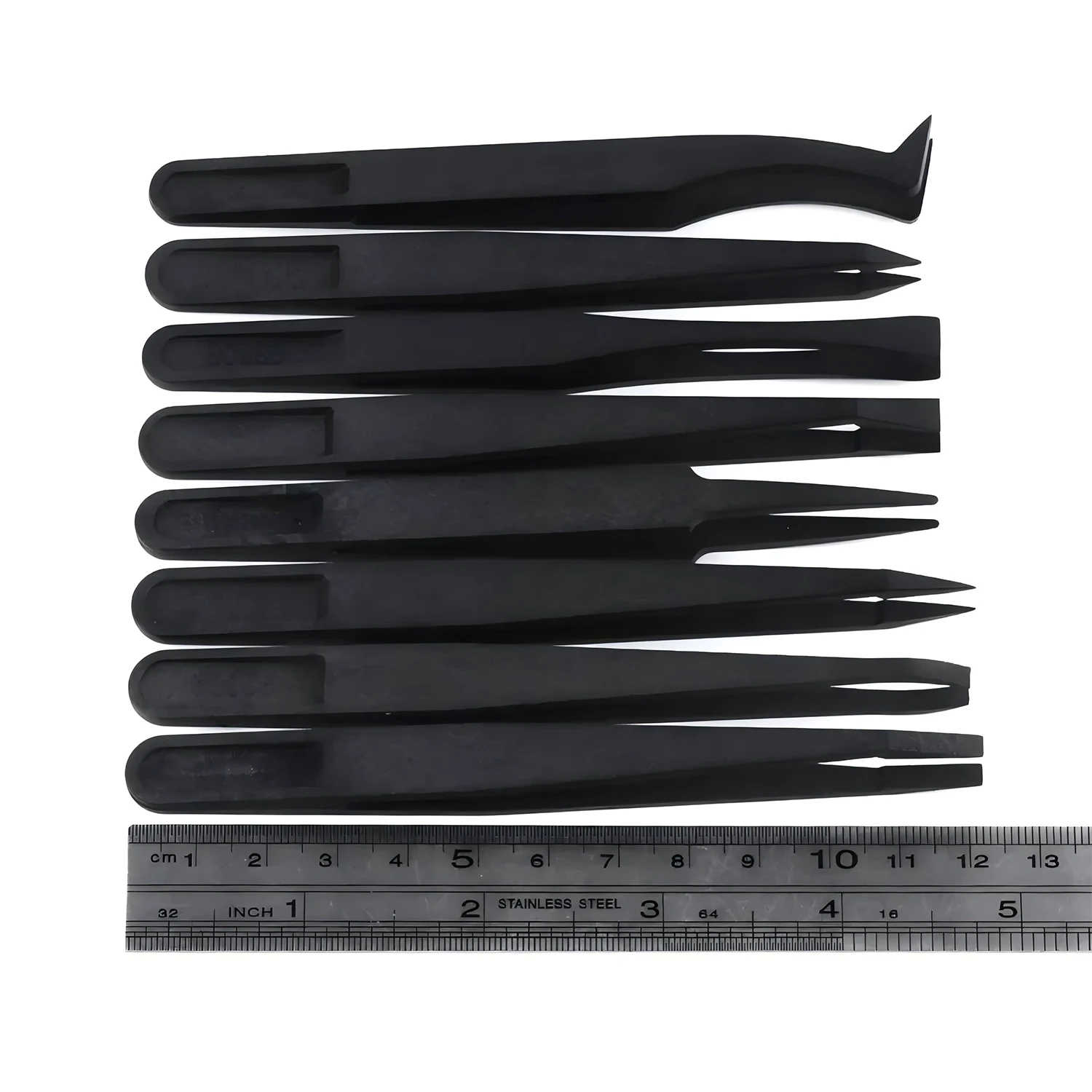 FIXFANS 8Pcs Anti-static ESD Plastic Tweezers Set Pointed Flat Curved Tips Tweezers for Electronics Phone PCB Repair Tools Kit