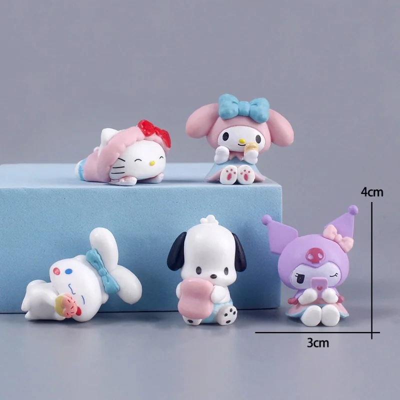 5Pcs Sanrio Anime Figures Kuromi Pochacco Cinnamoroll Melody Doll Desktop Model Car Ornaments Home Decor Kid Toy Cake Insert