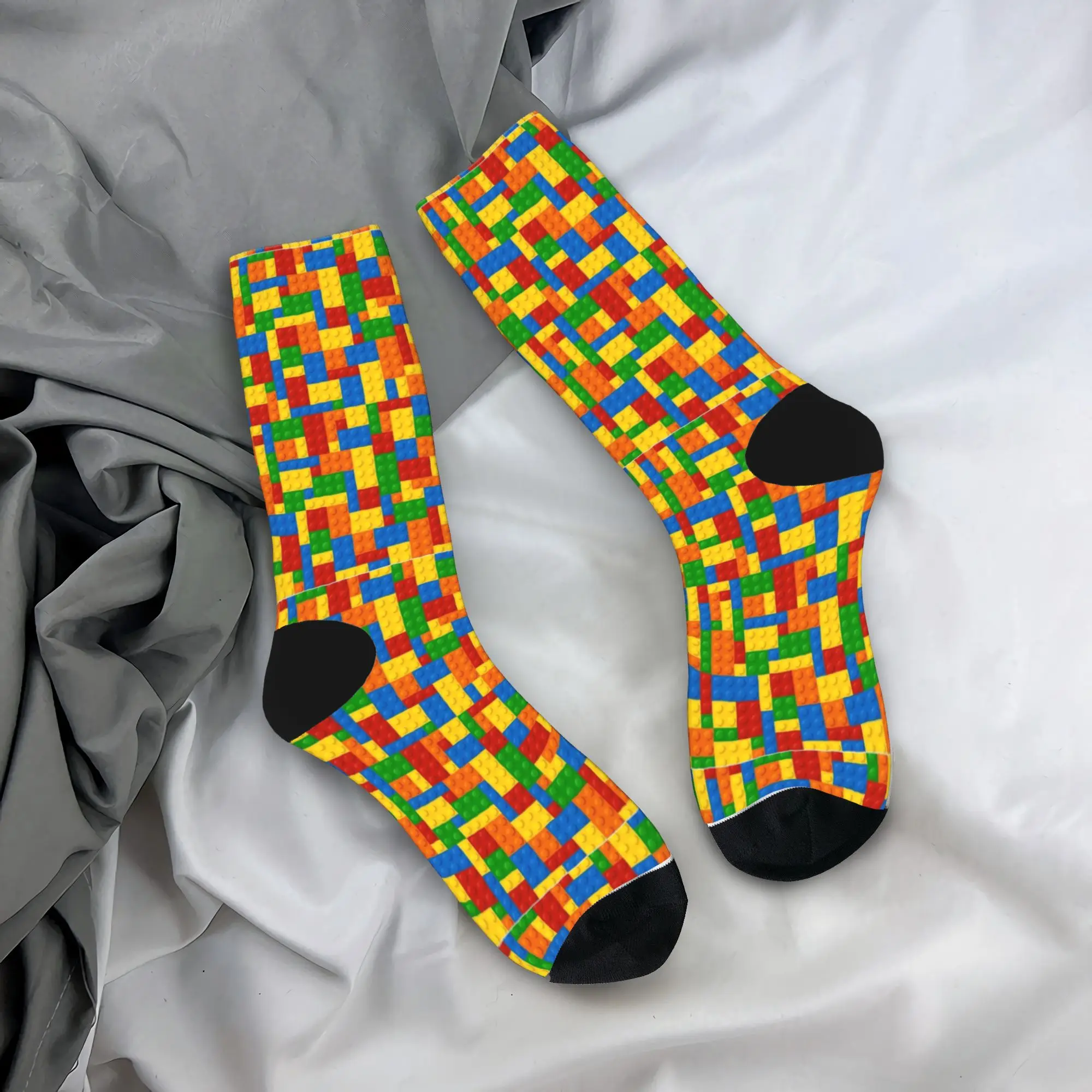 Classic Primary Color Building Blocks Socks  Gothic Stockings Autumn Non Skid Unisex Men Socks Quality Design Skateboard Socks