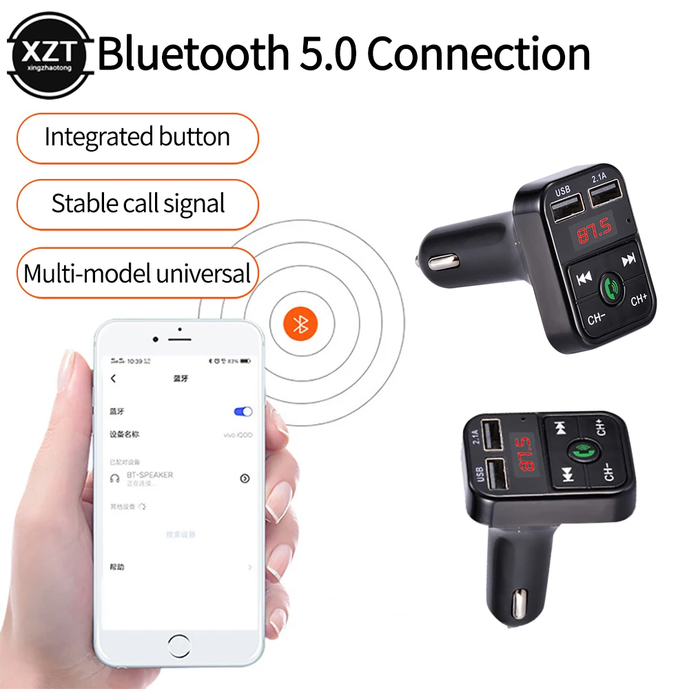 Kit de manos libres inalámbrico para coche, compatible con Bluetooth 5,0, transmisor FM, reproductor MP3 LCD, accesorios para coche, Cargador USB