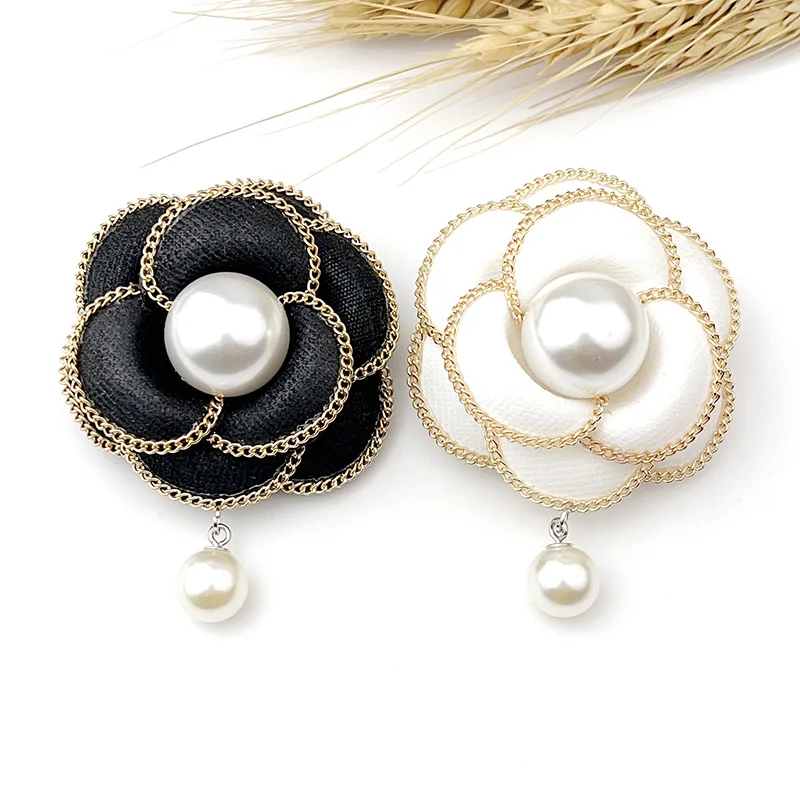 Korea Trendy Design Handmade Fabric Artificial Flower Series Brooches Camellia Pearl Pin Lady Daily Colthes Backpack Accessories