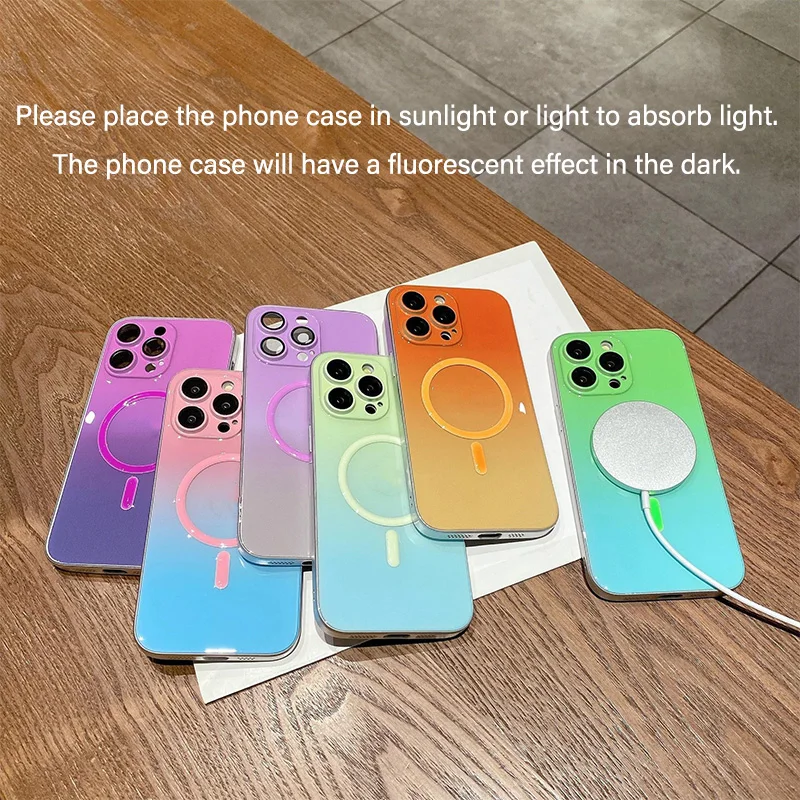 Fluorescent magnetic gradually changing color phone case suitable for iPhone 15promax 14 12 13 11 Pro Max plus wholesale 025