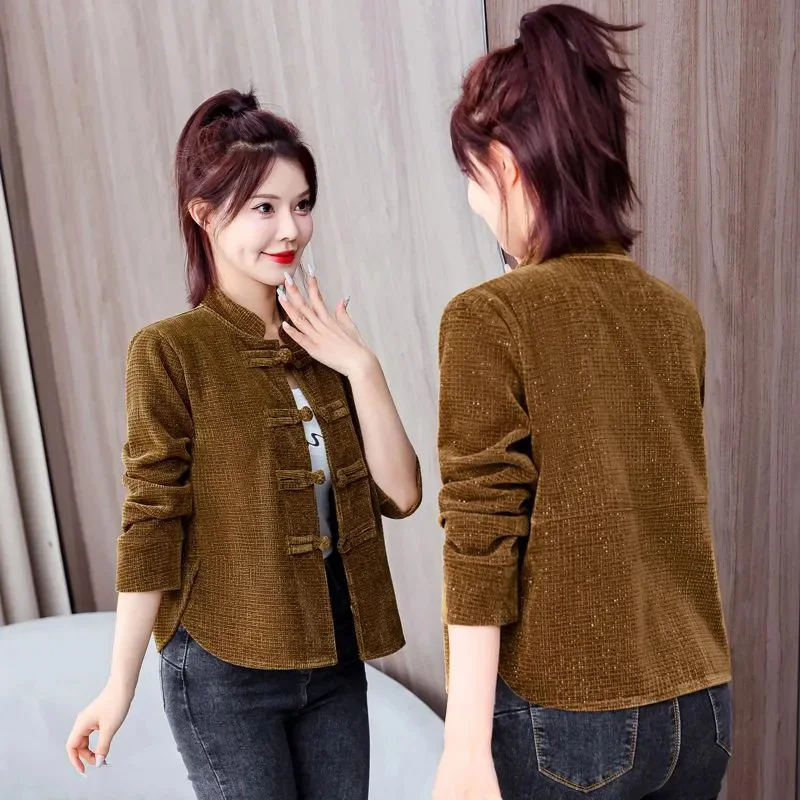 2023 neue Frühling Herbst Mantel Jacke frauen Kleidung Vielseitige Mode Kurze Retro Chinesischen Stil Button Up Oberbekleidung Frau