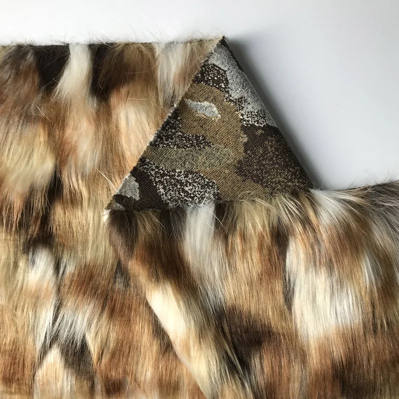 

160*100cm pillow case vest Fur collar plush fur tissu telas Faux fur coffee brown square jacquard faux plush fur fabric for coat