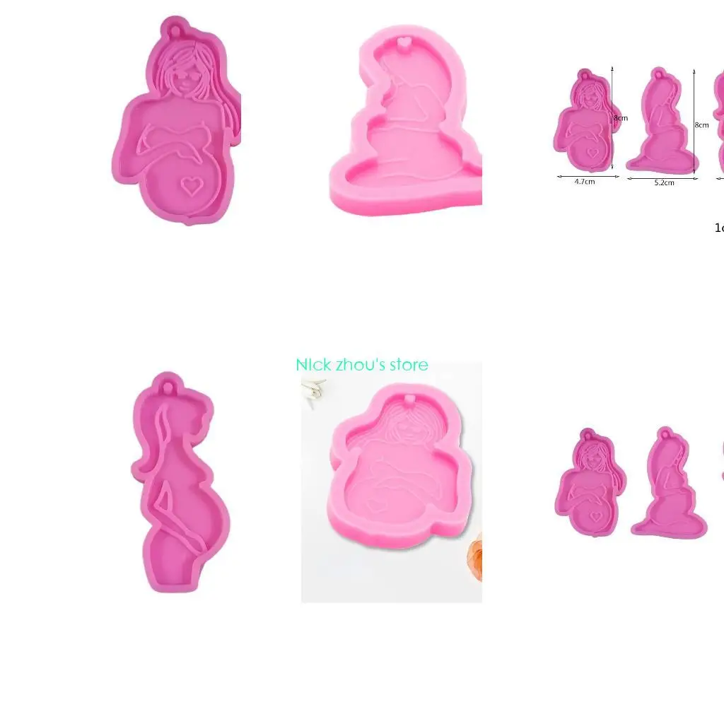 E15E Handmade Pregnant Women for Key Chain Mould Shiny Thanksgiving Theme Keychain Resin Mold DIY Crafts Pendant Silicone Mou