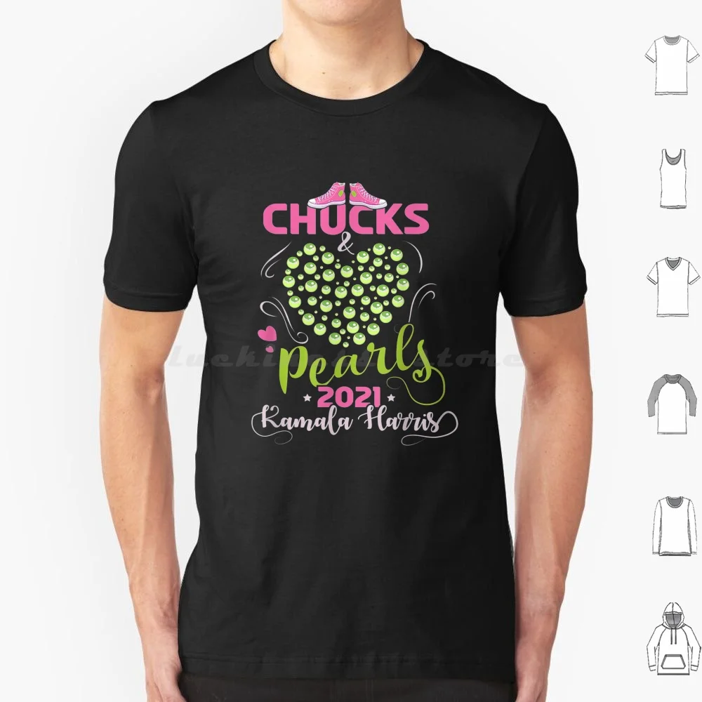 Kamala Harris Chucks And Pearls 2021 Pink And Green T Shirt Big Size 100% Cotton Kamala Harris Chucks And Pearls 2021 Pink And