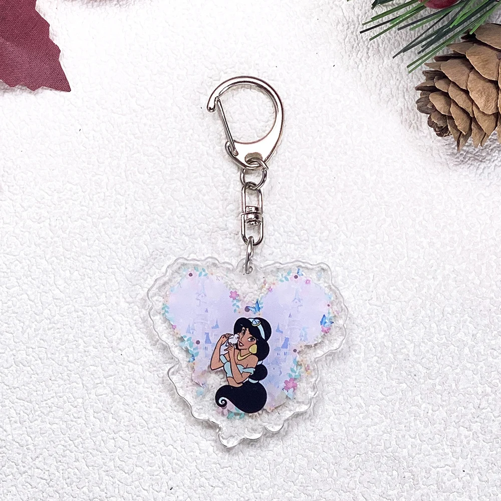 1/9Pcs Disney Princess Ariel Cinderella Tiana Keychain Accessories Acrylic Charms Pendant For Bag Key Holder Backpack Decoration - view 5