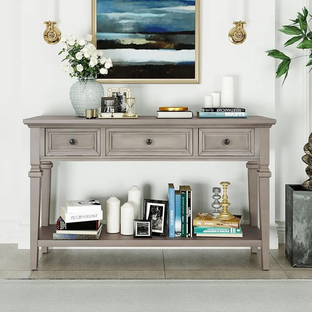 

Retro Console Table With Drawer,Farmhouse Entryway Table,Solid Wood Sofa Table For Entryway Hallway